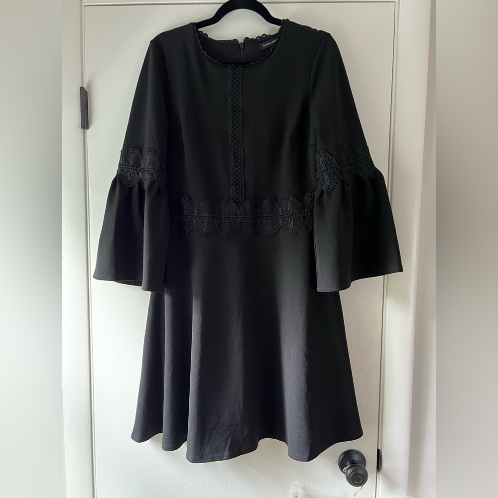Banana Republic Bell Sleeve Lace Trim Black Dress